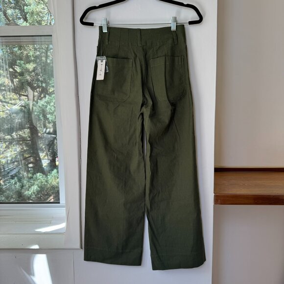 NWT Anthropologie Colette Linen Cropped Wide Leg Pants Maeve Edition Green 24 - Picture 8 of 10